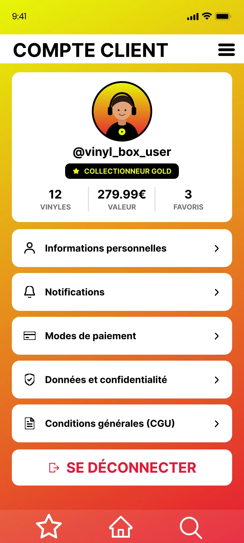 Compte — Application Vinyl Box, visuel MGZ visuals
