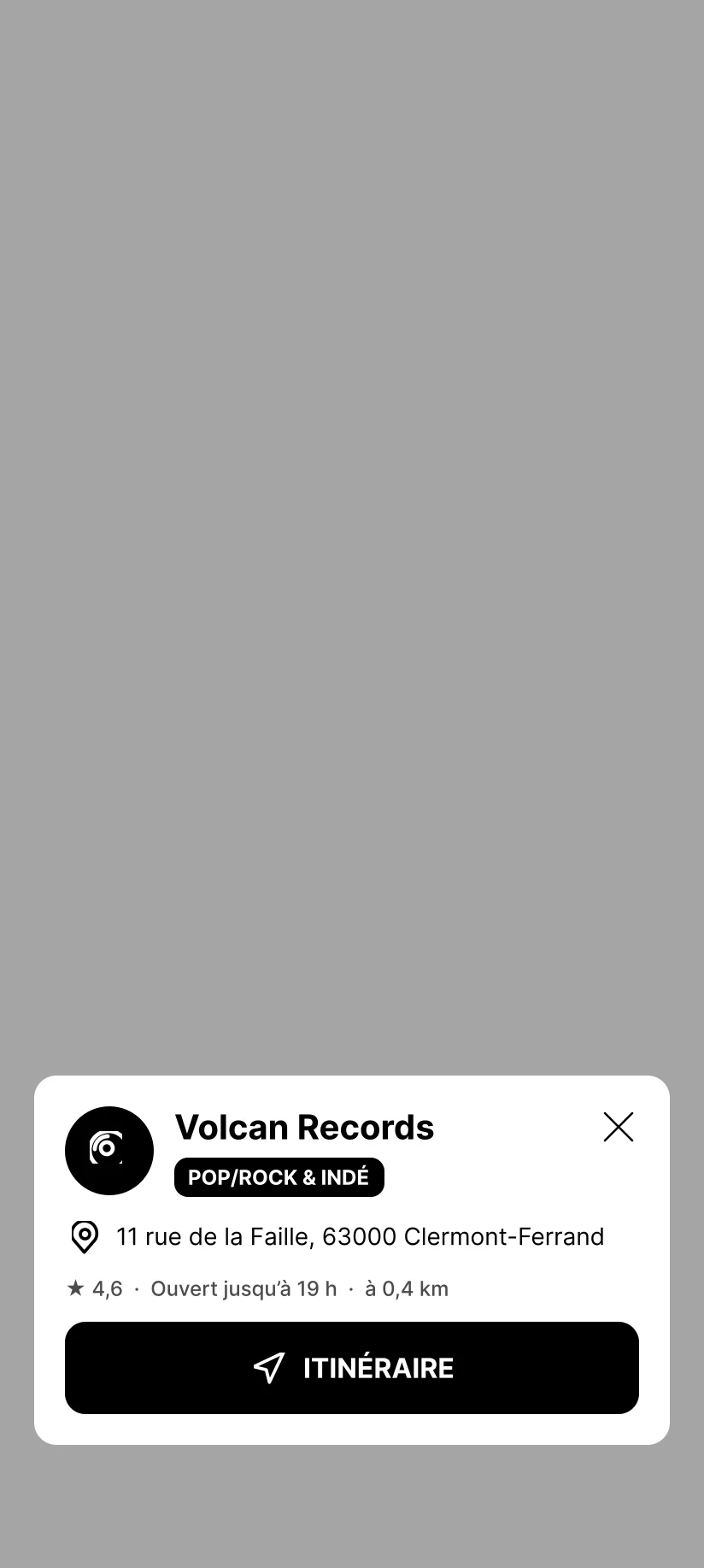 Écran « Disquaire - Volcan Records » de l’application Vinyl Box